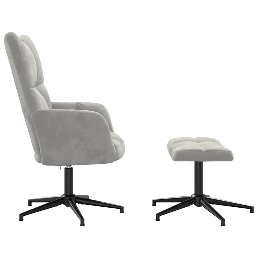 Chaise de relaxation avec tabouret Gris clair Velours - 4