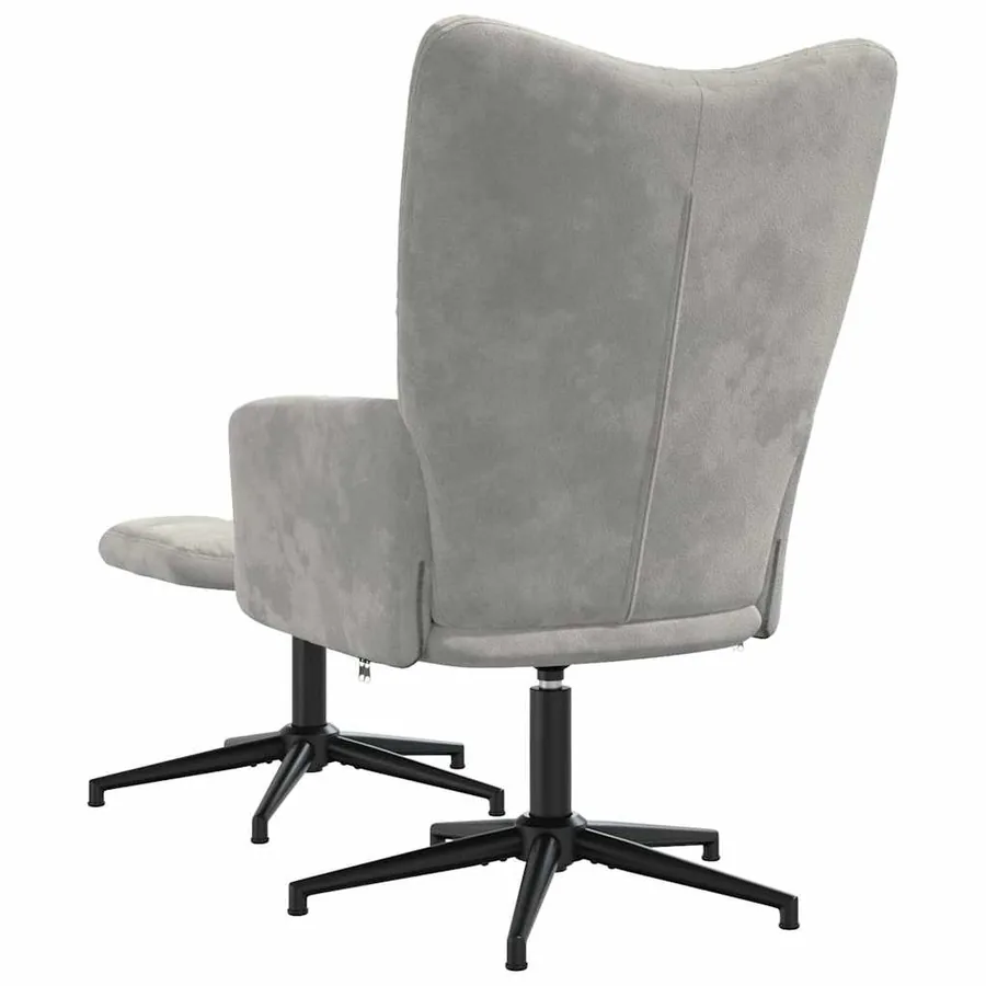 Chaise de relaxation avec tabouret Gris clair Velours - 5