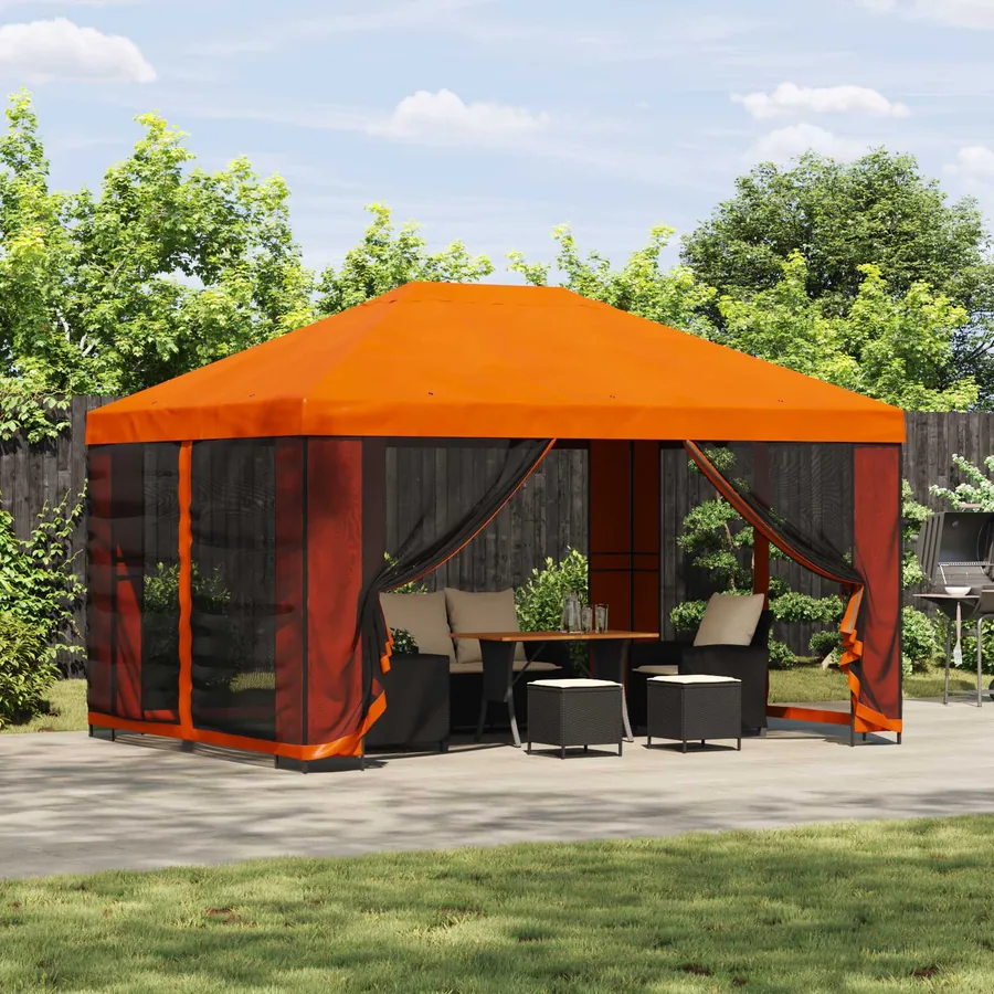 Abri de jardin avec parois 4 × 3 m Orange Polyester et Acier