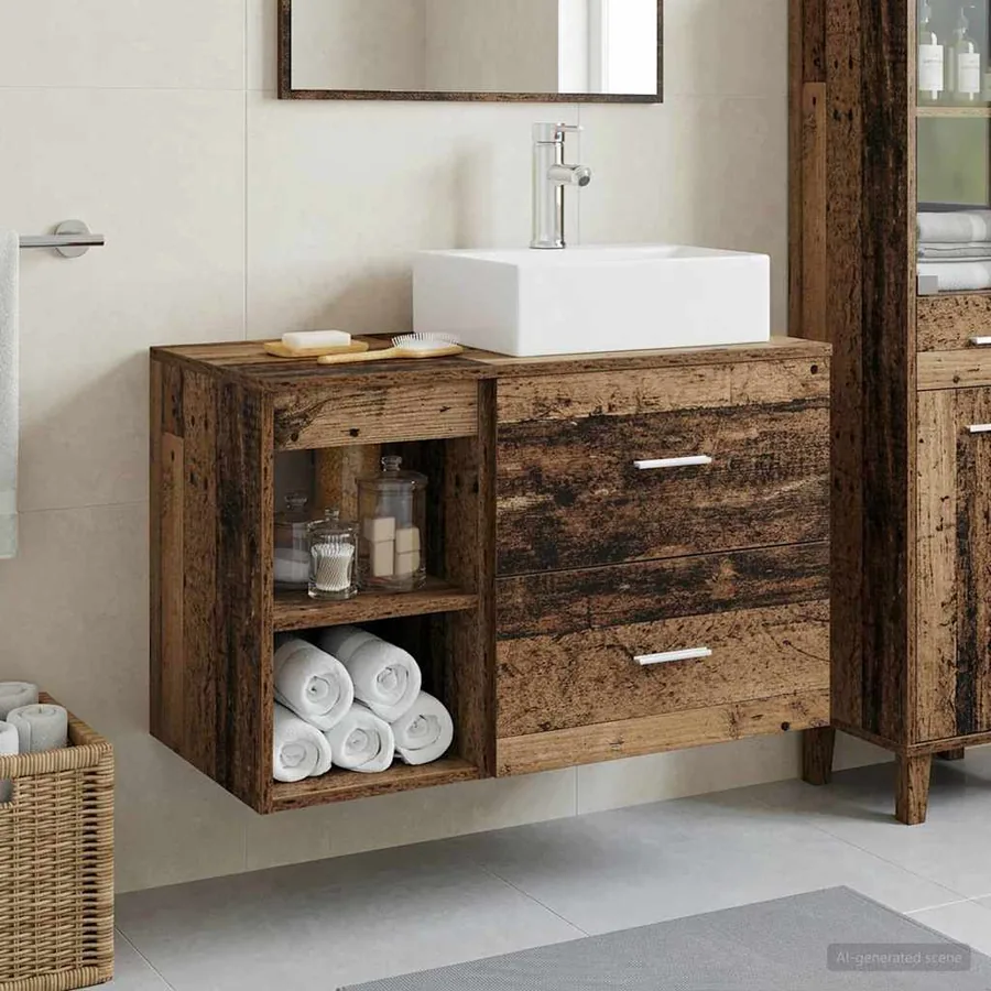 Ensemble de mobilier de salle de bain 2 pcs Bois ancien