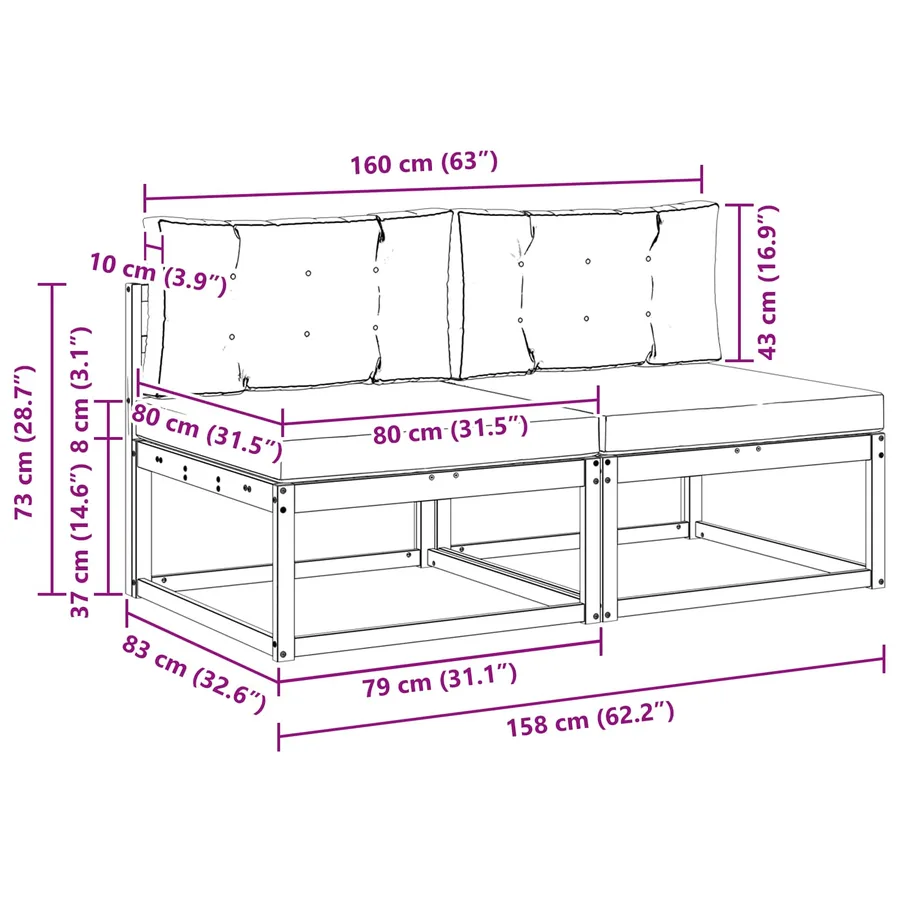 Sofa de milieu extérieur avec coussin 2 Pièce Naturel - 9