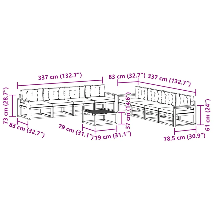 Ensemble de canapés d'extérieur 9 pcs Gris Naturel et Clair - 9