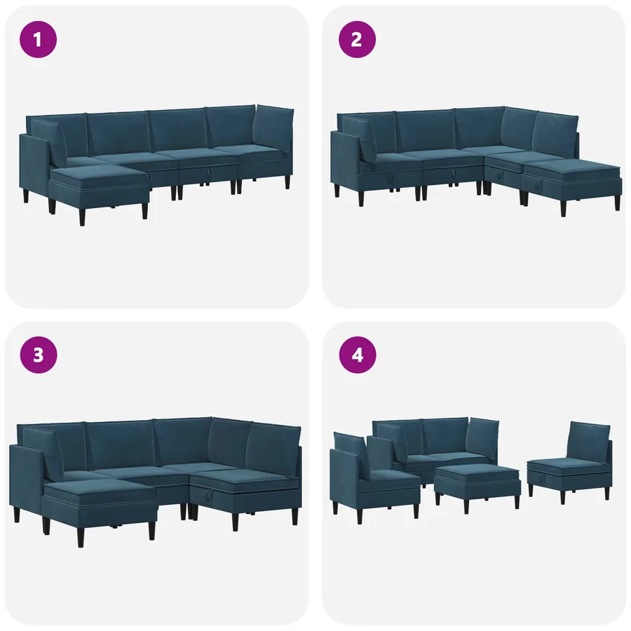 Ensemble de meubles pour le salon 5 pcs Bleu Velours - 9