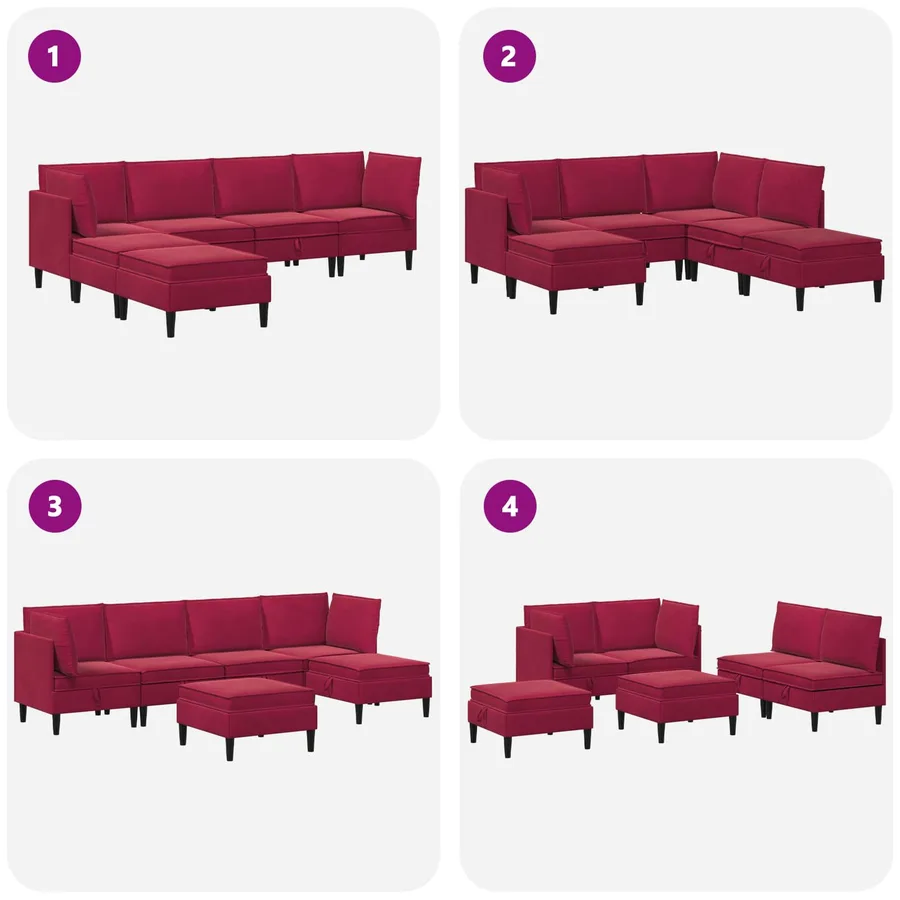 Ensemble de meubles pour le salon 6 pcs Bordeaux Velours - 9