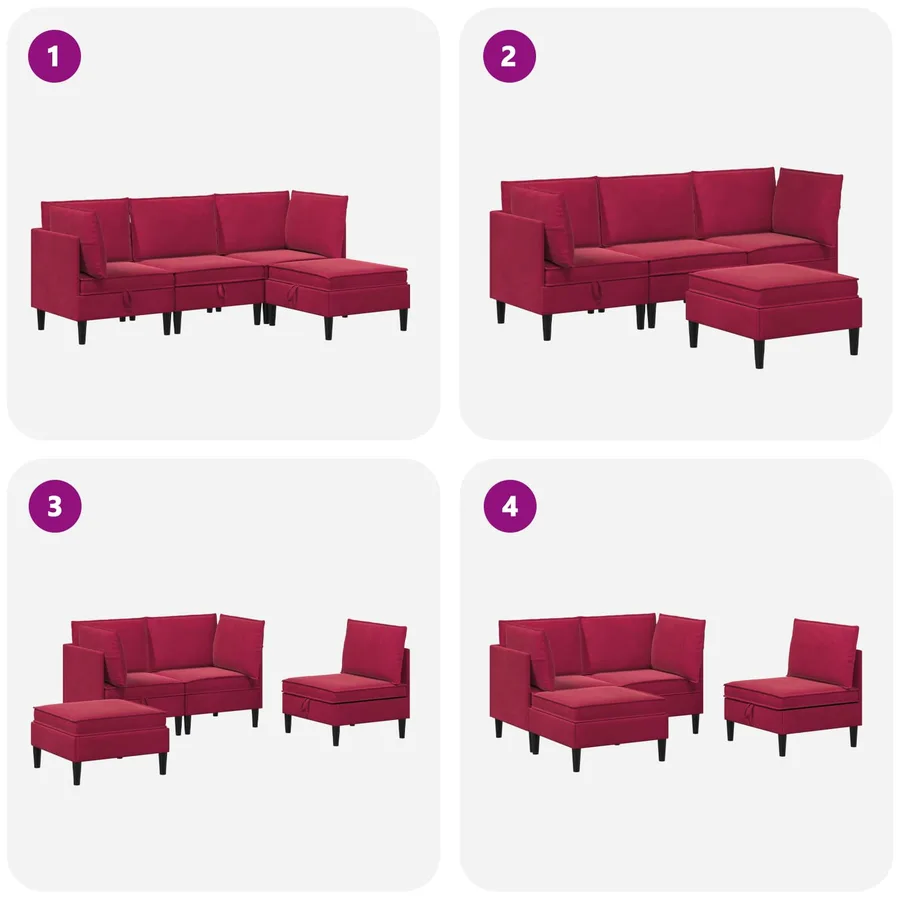 Ensemble de meubles pour le salon 4 pcs Bordeaux Velours - 11