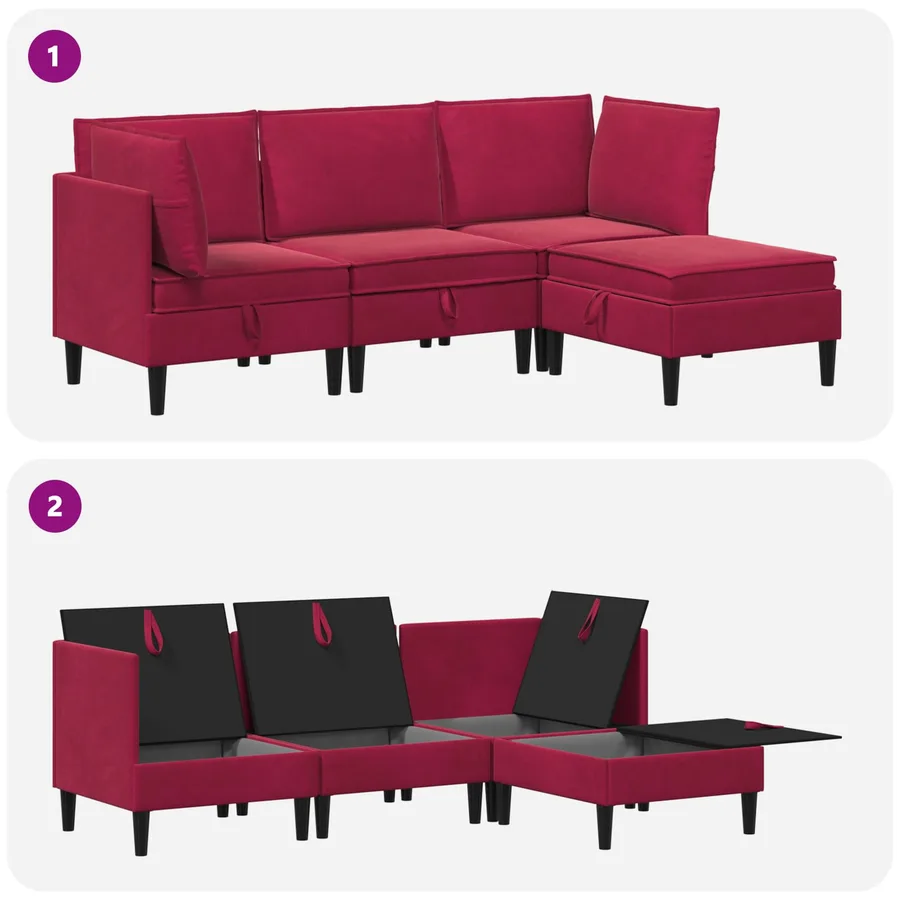 Ensemble de meubles pour le salon 4 pcs Bordeaux Velours - 8