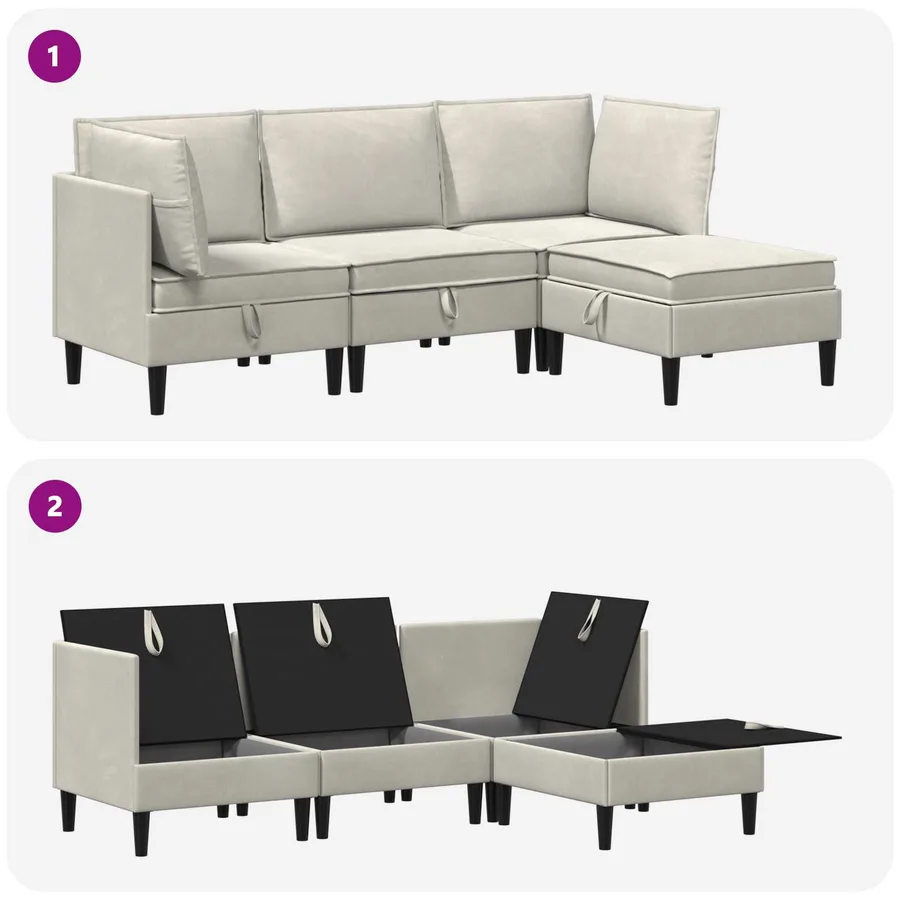 Ensemble de meubles pour le salon 4 pcs Crème Velours - 10