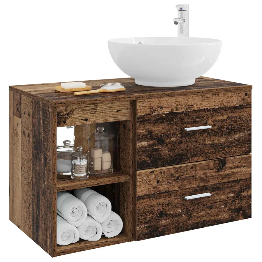 Ensemble de mobilier de salle de bain 2 pcs Bois ancien - 3