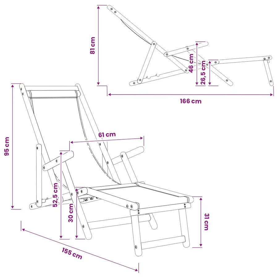 Chaise longue pliante 3 Position Bois d'eucalyptus massif - 10