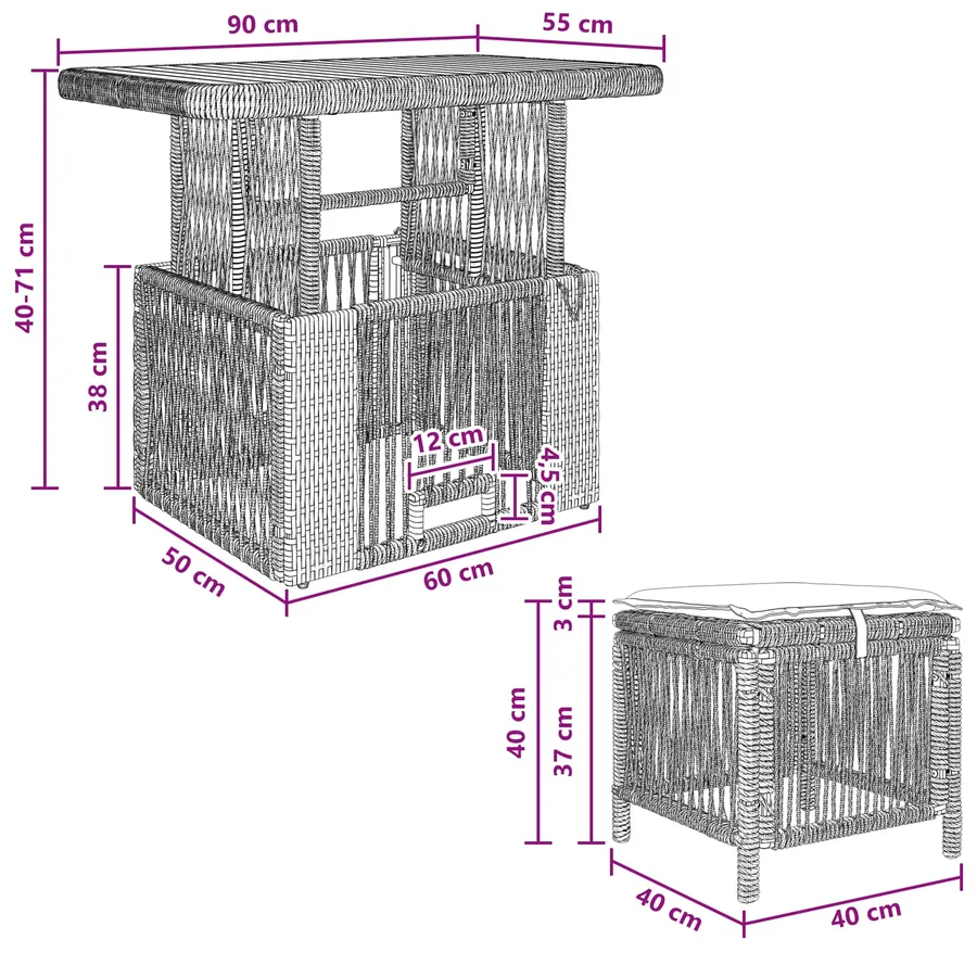 Ensemble de salle à manger pour jardin 3 pcs Beige et crème - 11