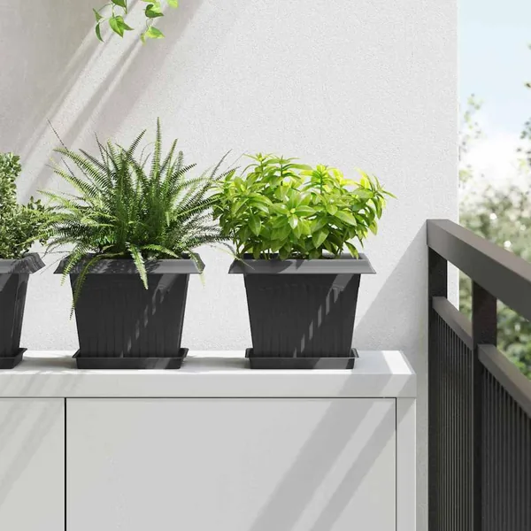Pot de Fleurs Carré 24 pcs Noir 23 x 23 x 17,5 cm Plastique