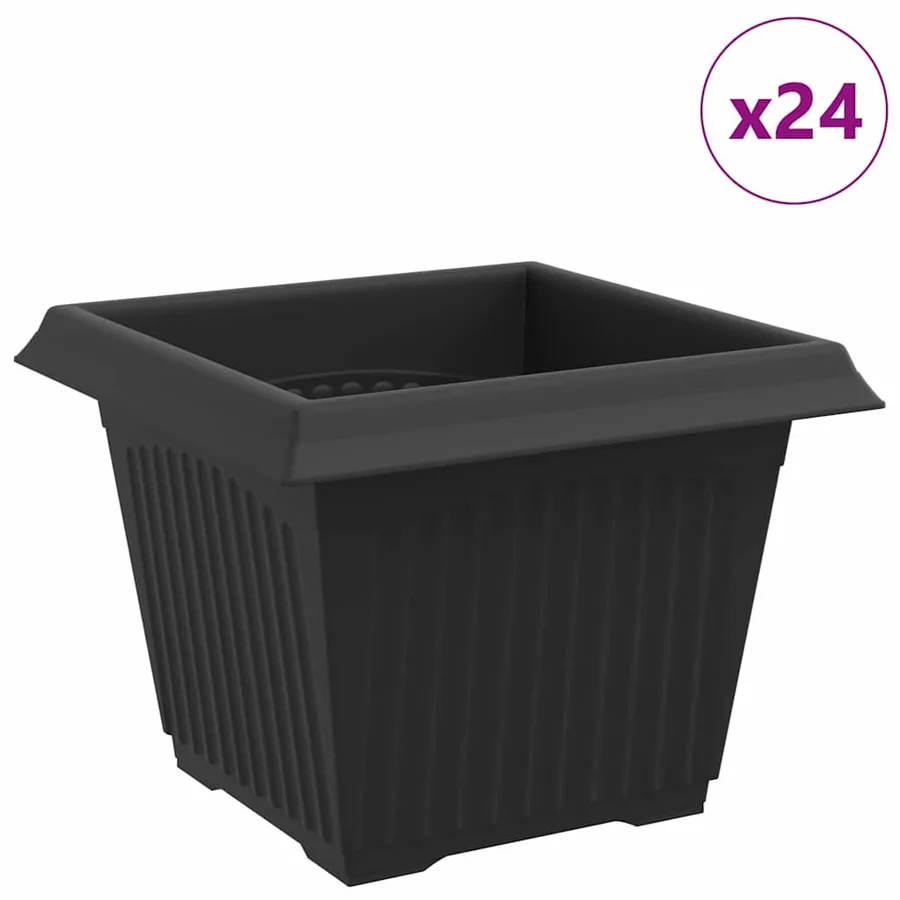 Pot de Fleurs Carré 24 pcs Noir 23 x 23 x 17,5 cm Plastique - 2