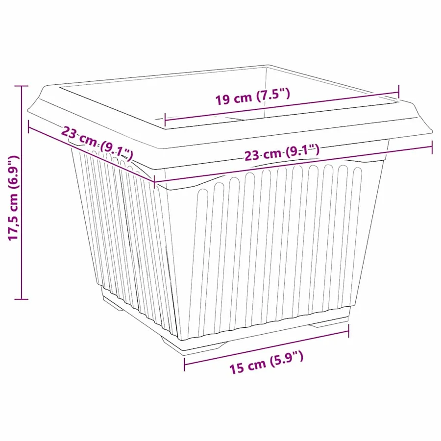 Pot de Fleurs Carré 24 pcs Noir 23 x 23 x 17,5 cm Plastique - 8