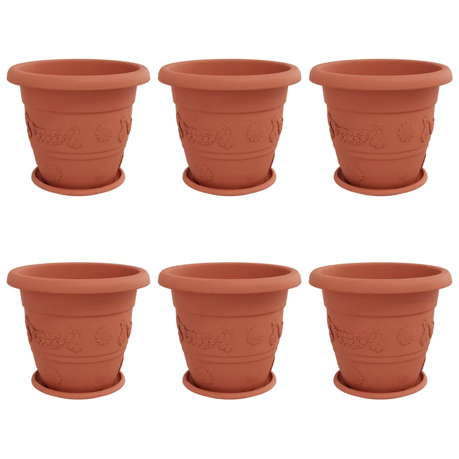 Pots de plantes 6 pcs Rouge brique Ø 39 x 32 cm Plastique - 2