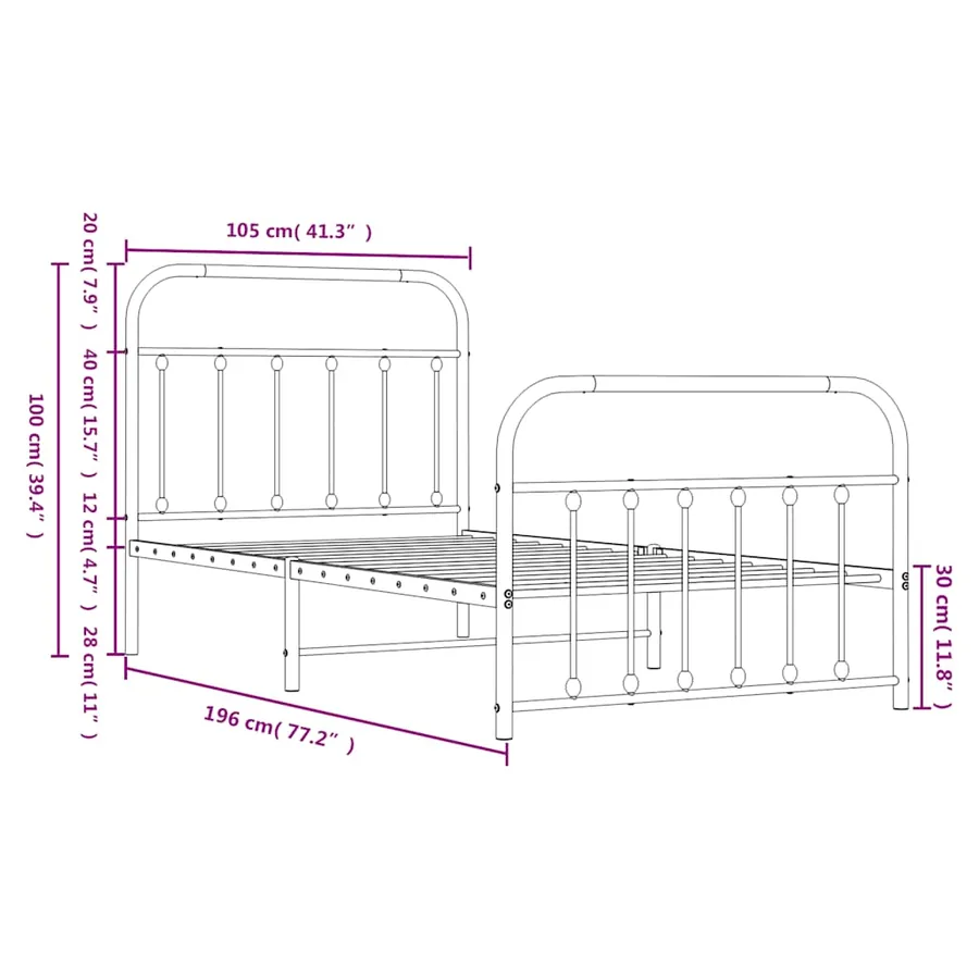 Cadre de lit métal sans matelas avec pied de lit noir 100x190cm - 9