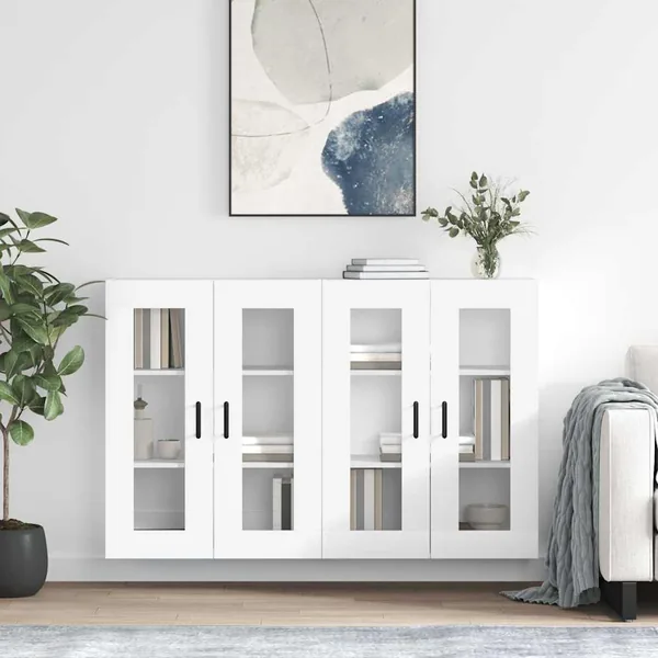 Armoires murales 2 pcs blanc bois d'ingénierie