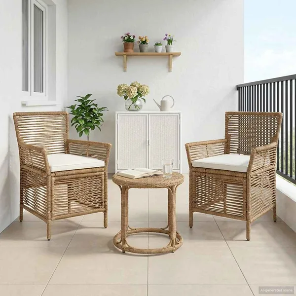 Chaise d'Extérieur avec coussin 2 pcs Beige et crème polyrotin