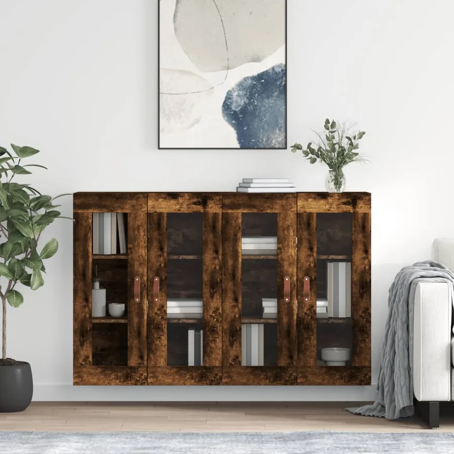 Armoires murales 2 pcs chêne fumé bois d'ingénierie