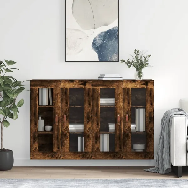 Armoires murales 2 pcs chêne fumé bois d'ingénierie