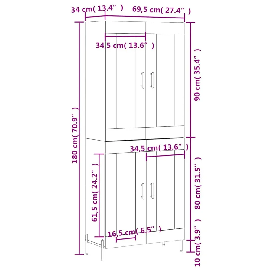 Buffet haut Sonoma gris 69,5x34x180 cm Bois d'ingénierie - 13