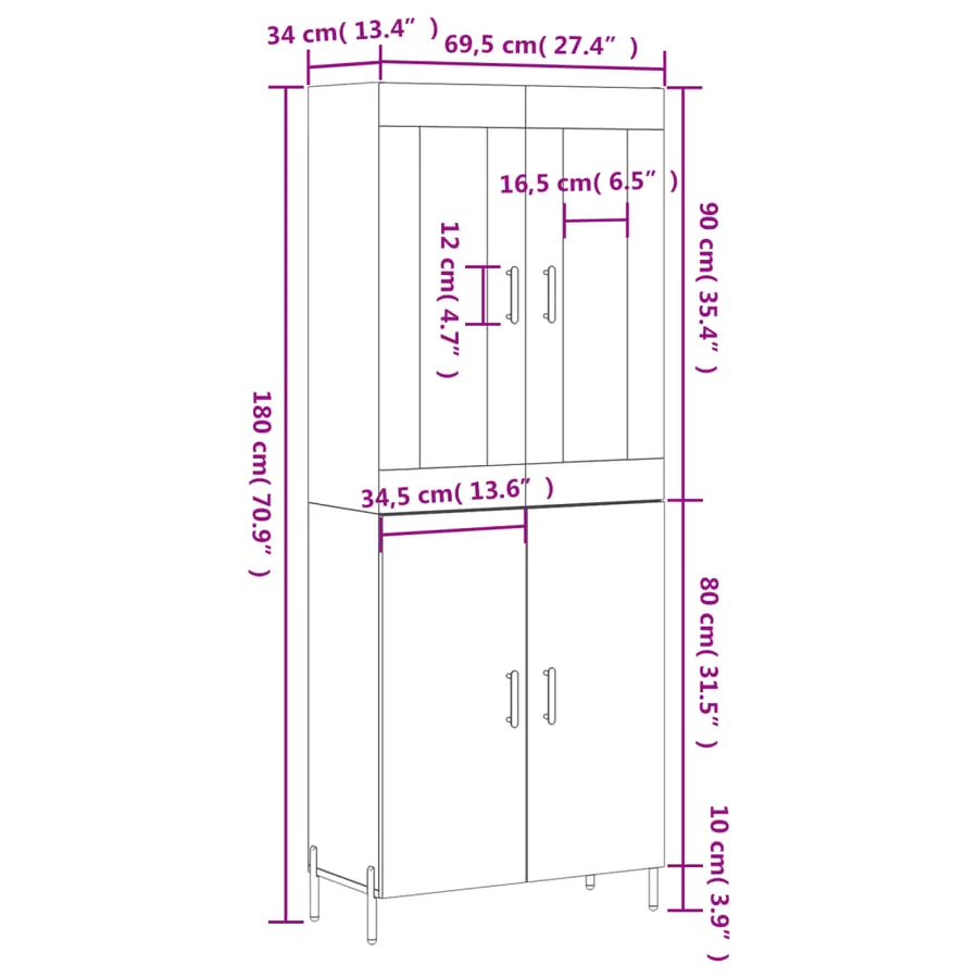 Buffet haut Sonoma gris 69,5x34x180 cm Bois d'ingénierie - 13