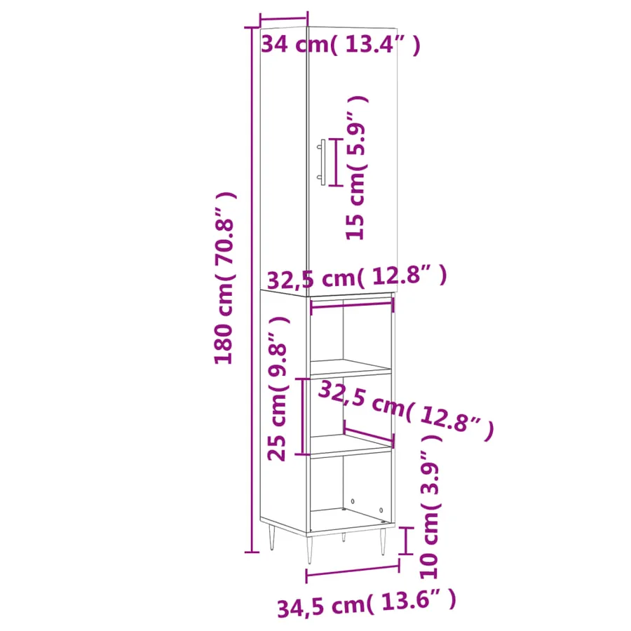 Buffet haut Gris béton 34,5x34x180 cm Bois d'ingénierie - 13