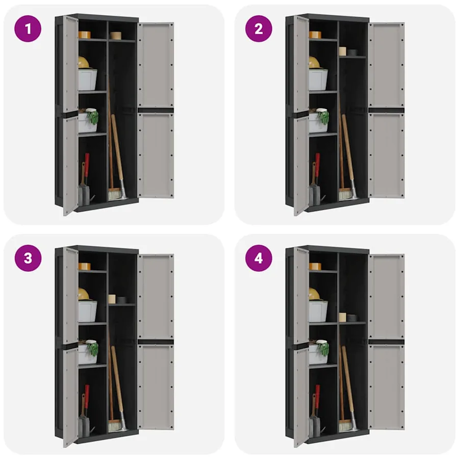 Armoire de rangement d'extérieur gris et noir 65x37x165 cm PP - 11