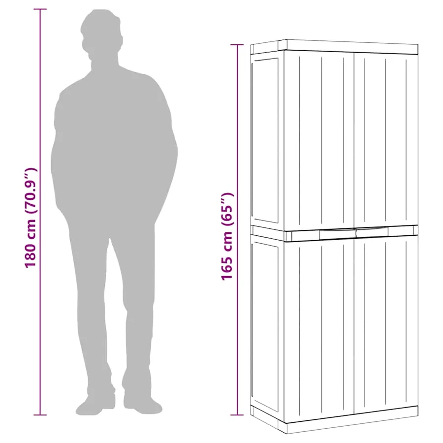 Armoire de rangement d'extérieur gris et noir 65x37x165 cm PP - 13