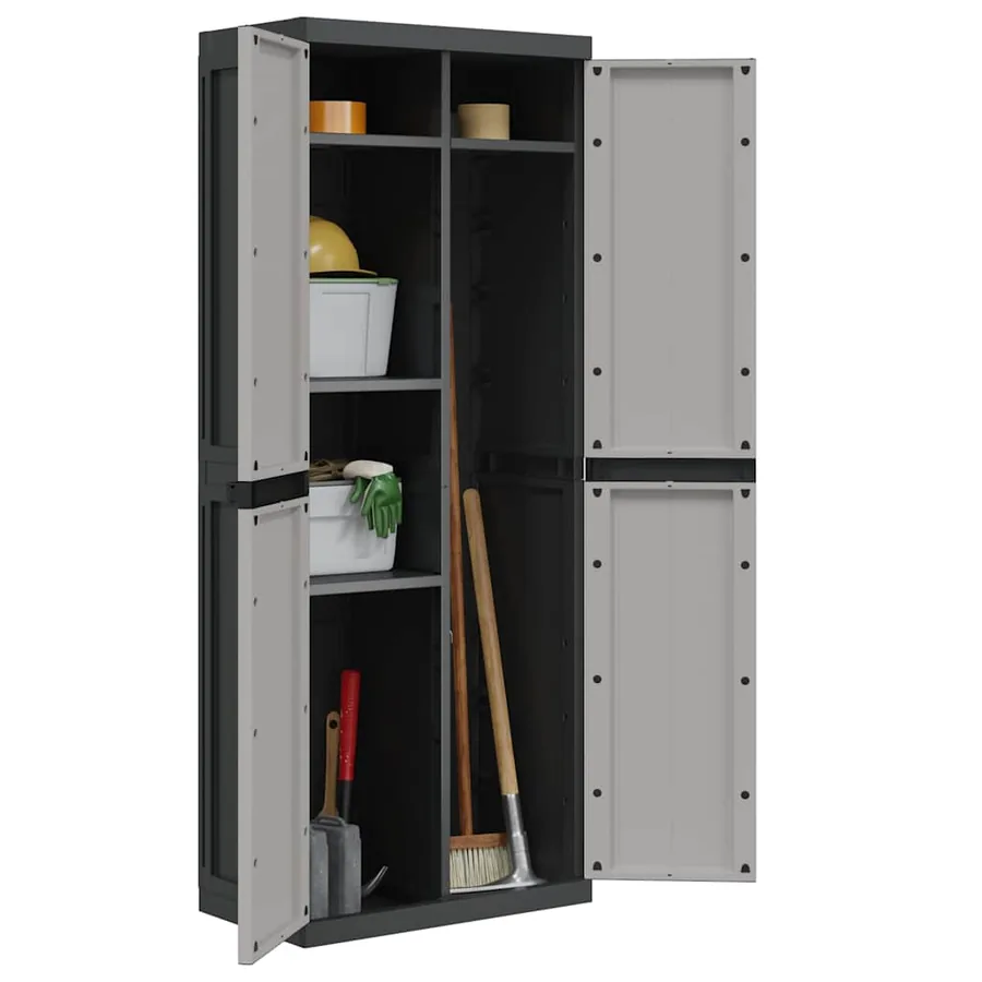 Armoire de rangement d'extérieur gris et noir 65x37x165 cm PP - 4