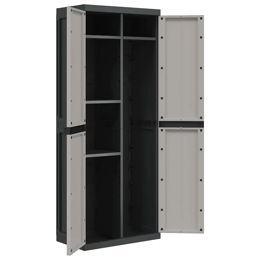 Armoire de rangement d'extérieur gris et noir 65x37x165 cm PP - 6