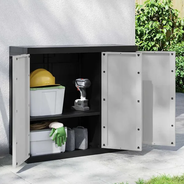 Armoire de rangement d'extérieur gris et noir 97x37x85 cm PP