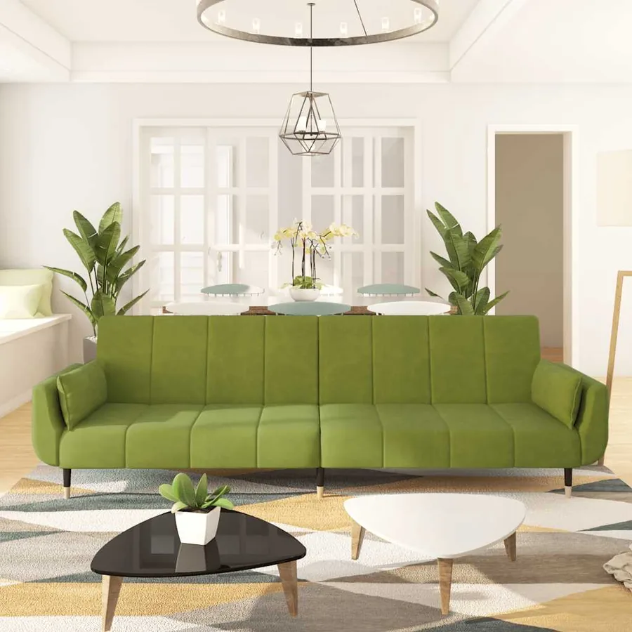 Canapé-lit à 2 places avec deux oreillers Vert clair Velours