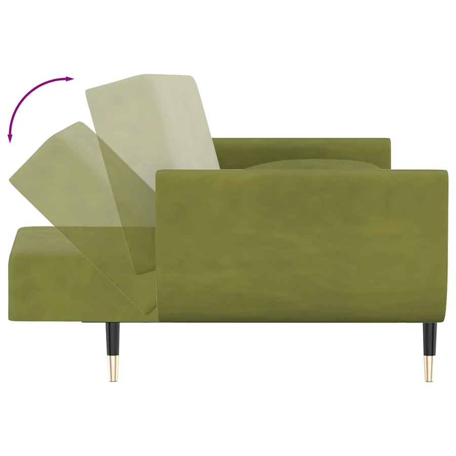 Canapé-lit à 2 places avec deux oreillers Vert clair Velours - 9