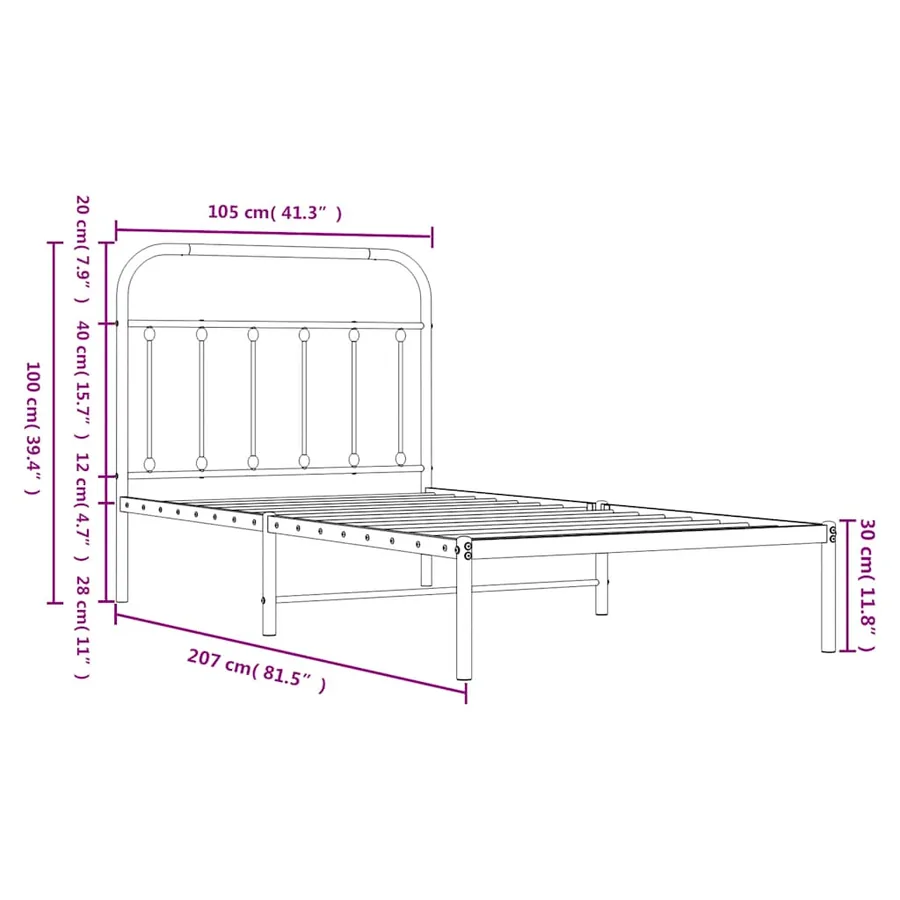 Cadre de lit métal sans matelas avec tête de lit noir 100x200cm - 9