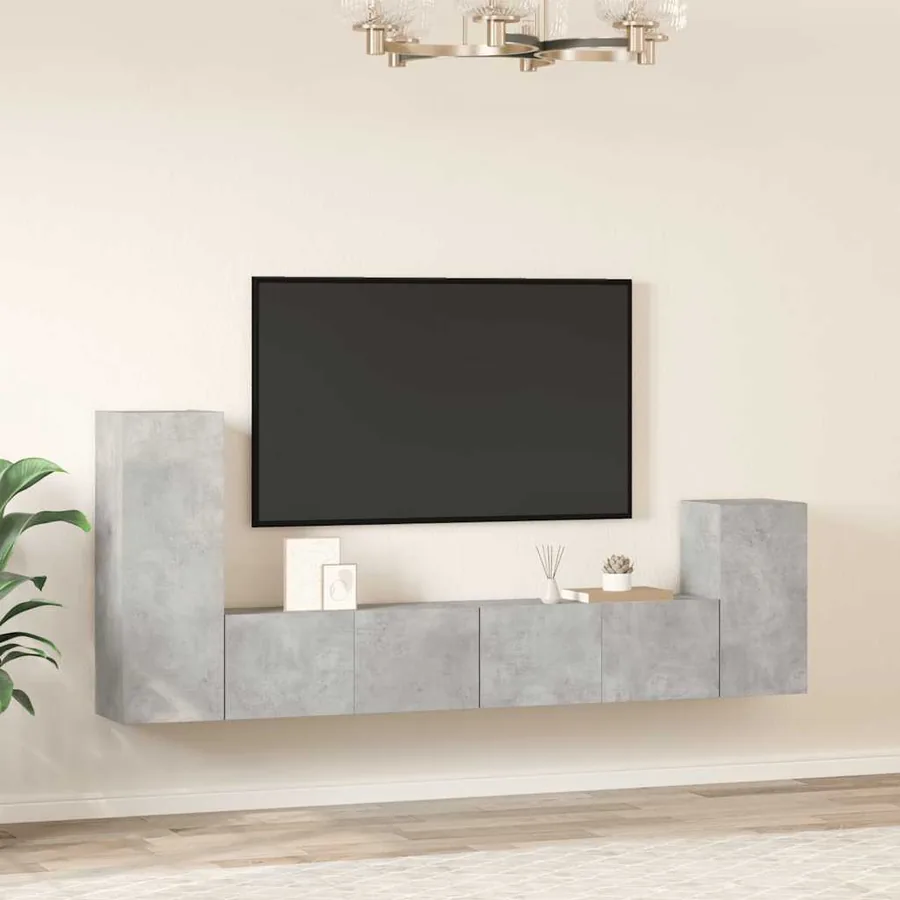 Ensemble de meubles TV 4 pcs Gris béton Bois d'ingénierie - 3