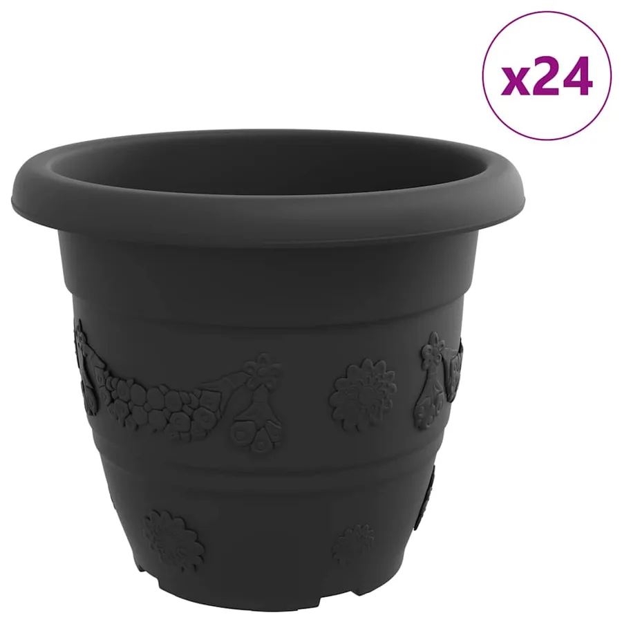 Pot à fleurs rond 24 pcs Noir Ø 34 x 28 cm Plastique - 2