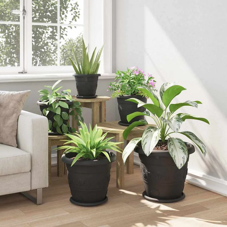 Pot à fleurs rond 24 pcs Noir Ø 34 x 28 cm Plastique - 4