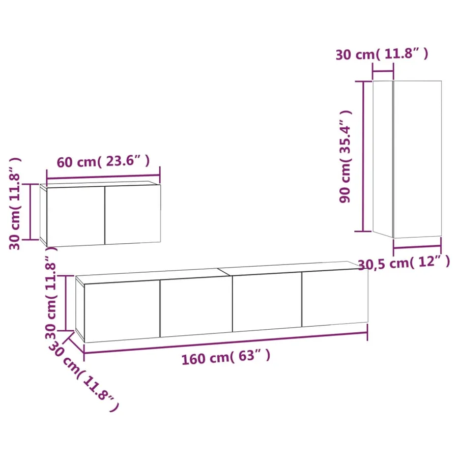 Ensemble de meubles TV 4 pcs Chêne sonoma Bois d'ingénierie - 12