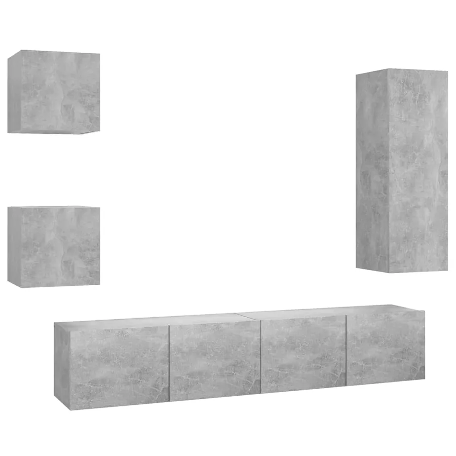 Ensemble de meubles TV 5 pcs Gris béton Bois d'ingénierie - 2