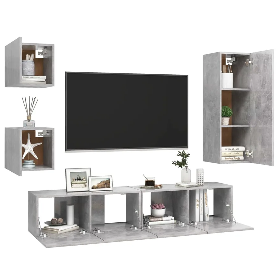 Ensemble de meubles TV 5 pcs Gris béton Bois d'ingénierie - 3