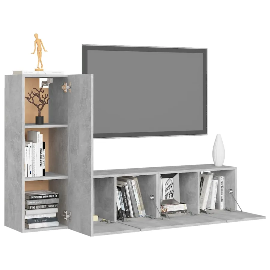 Ensemble de meubles TV 3 pcs Gris béton Bois d'ingénierie - 3