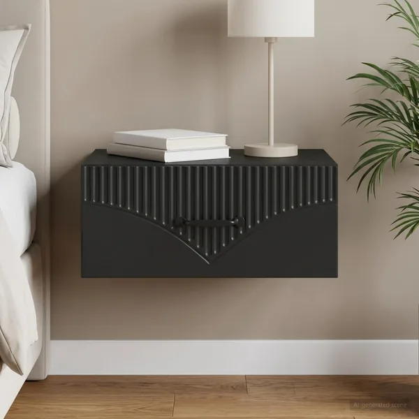 Cabinet de chevet mural avec tiroir Noir 49 x 34,5 x 20 cm