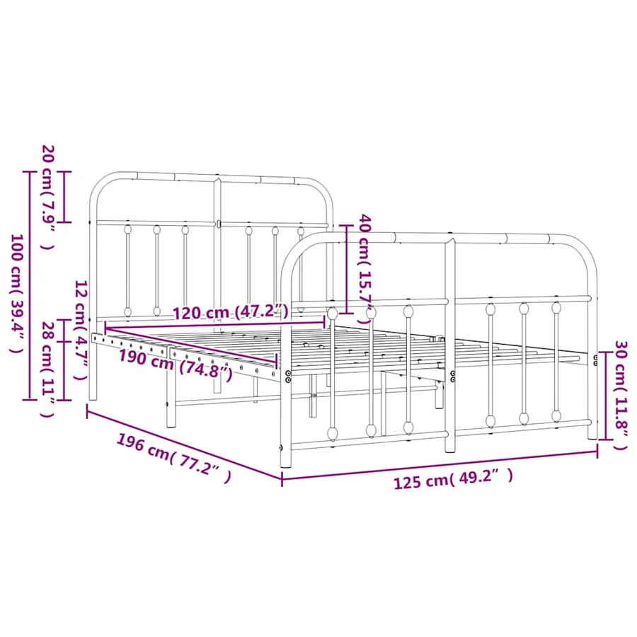 Cadre de lit métal sans matelas et pied de lit blanc 120x190 cm - 10