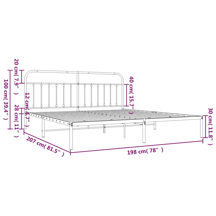 Cadre de lit métal sans matelas avec tête de lit noir 193x203cm - 10