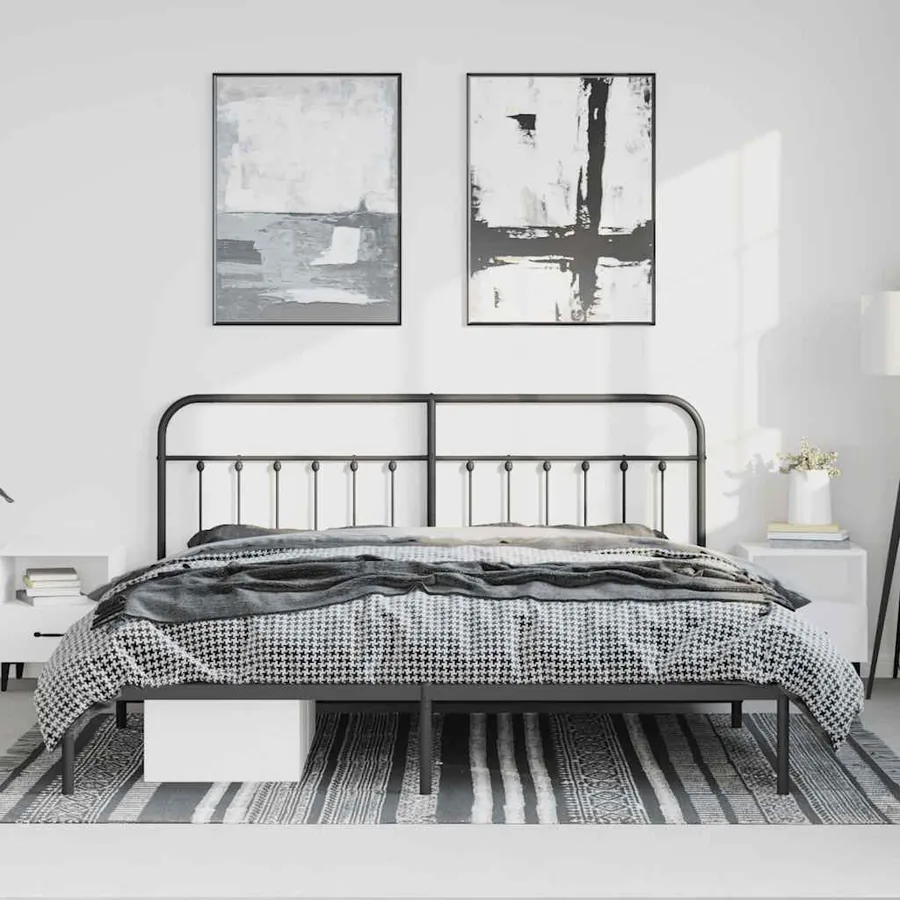 Cadre de lit métal sans matelas avec tête de lit noir 193x203cm - 3
