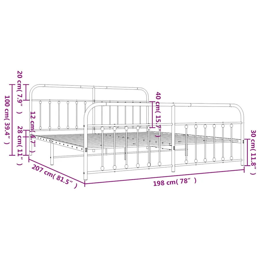 Cadre de lit métal sans matelas avec pied de lit noir 193x203cm - 10
