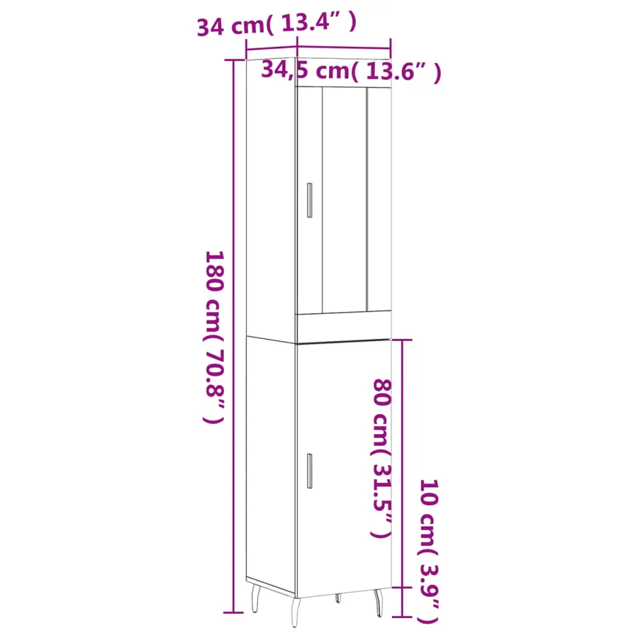 Buffet haut Gris béton 34,5x34x180 cm Bois d'ingénierie - 13