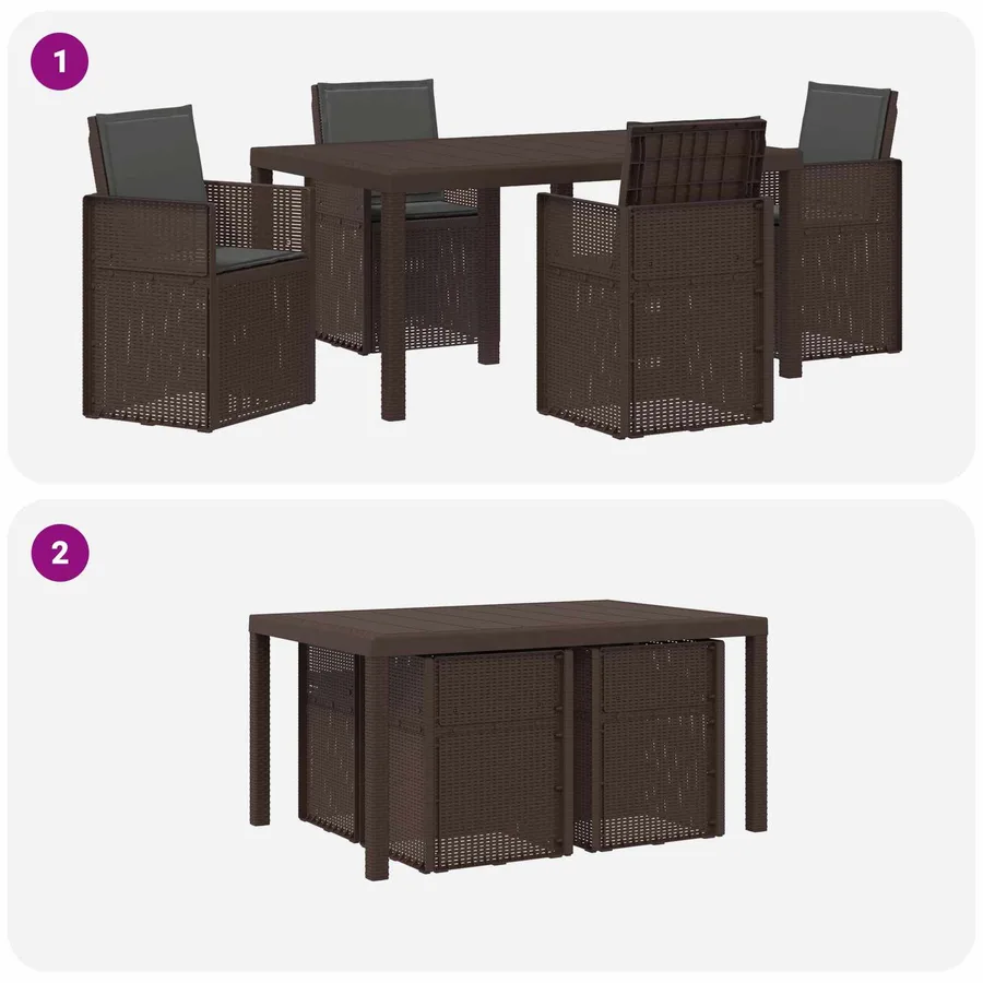 Ensemble de salle à manger pour jardin avec coussin 5 pcs PP - 10