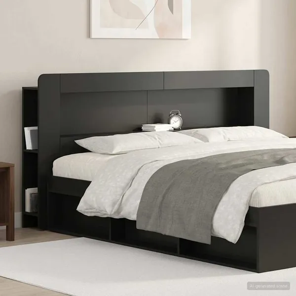 Cabinet de Tête de Lit avec stockage Noir Bois d’ingénierie