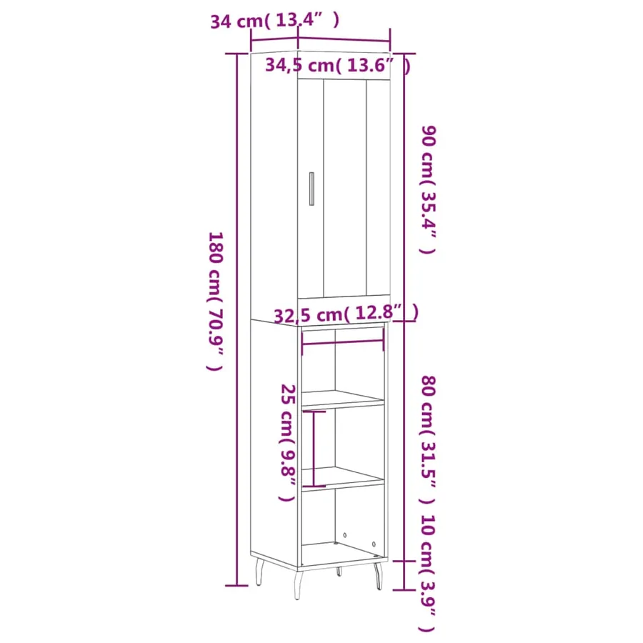 Buffet haut Gris béton 34,5x34x180 cm Bois d'ingénierie - 13